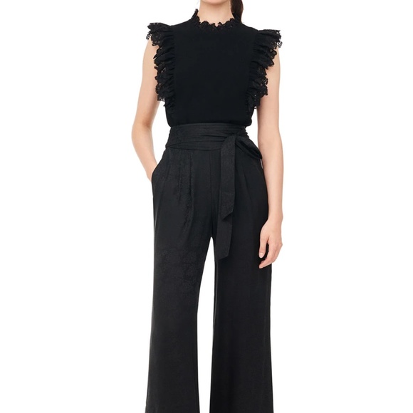 [Rebecca Taylor] Black Crepe & Lace Top - Picture 1 of 4